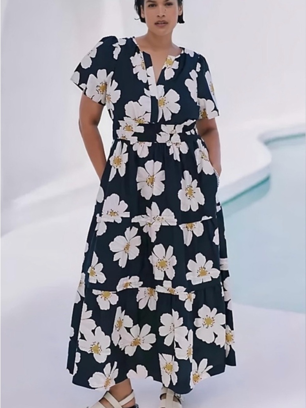 Anthropologie Somerset Maxi Dress with black and white  Floral Print - Picture 2 of 8